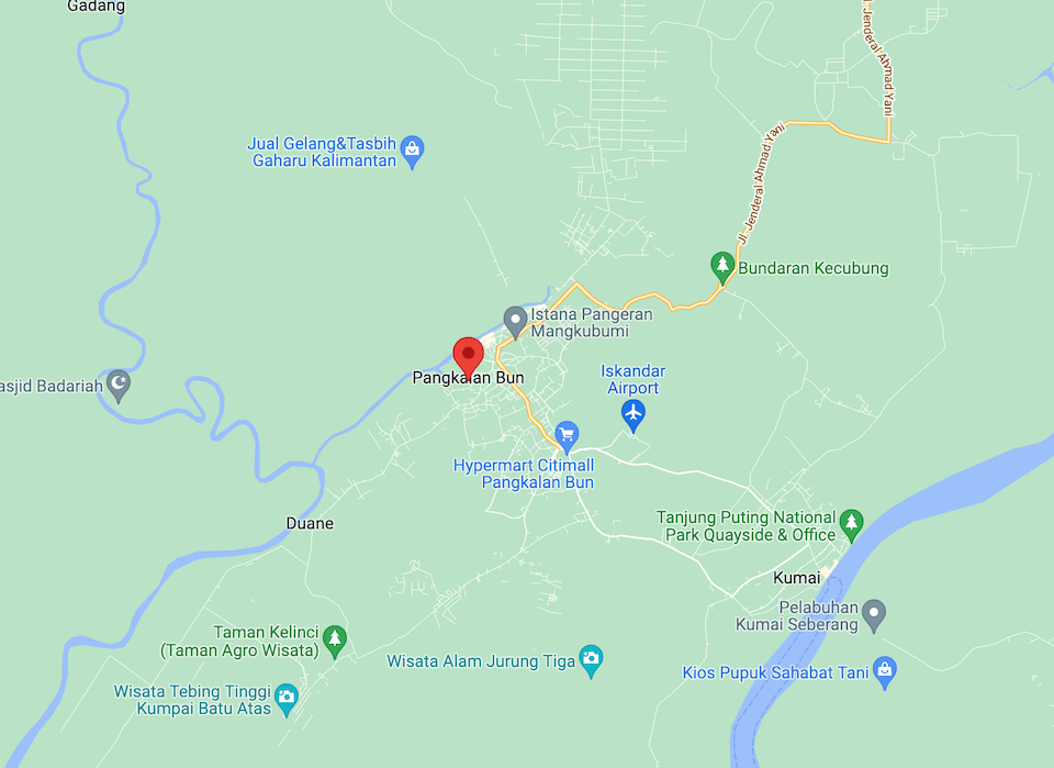 Google Map of Pangkalun Bun, Borneo, Kalimantan